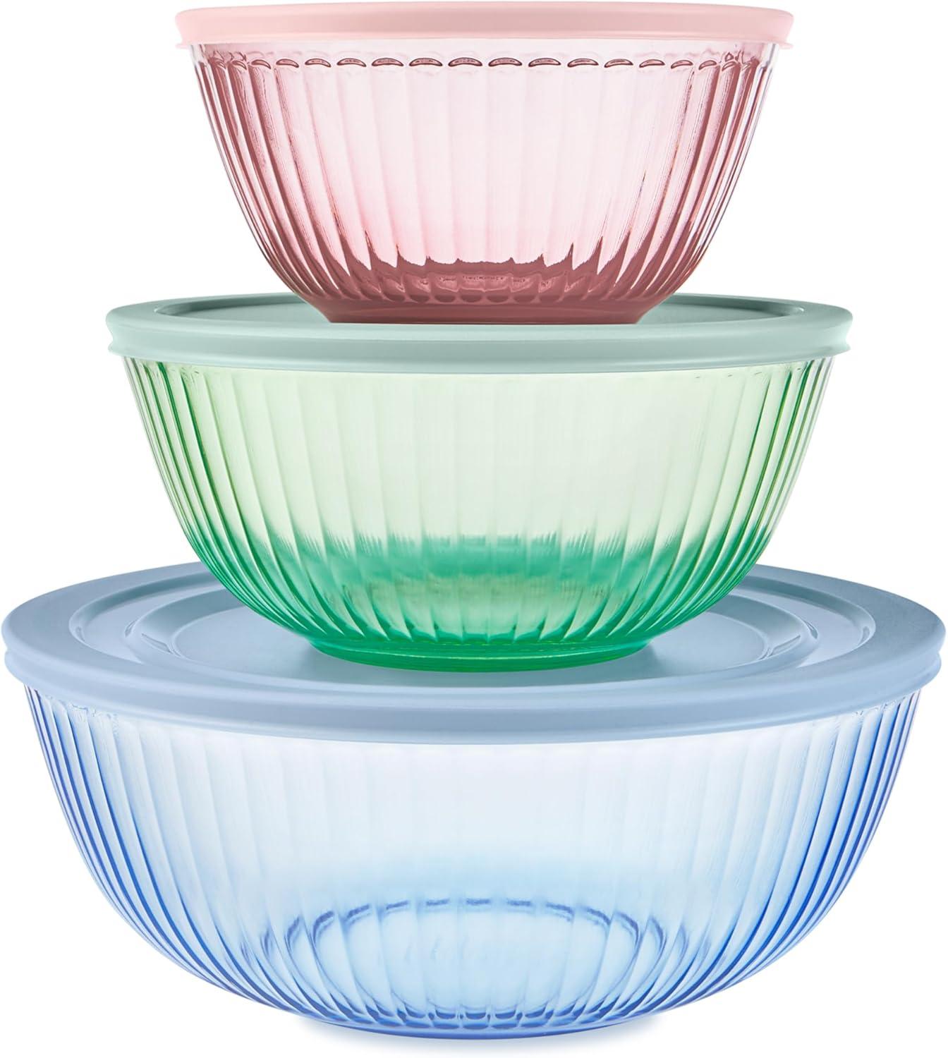 Pyrex Colors (2-Pack) Sculpted Tinted Medium/Large Glass Mixing Bowls ...