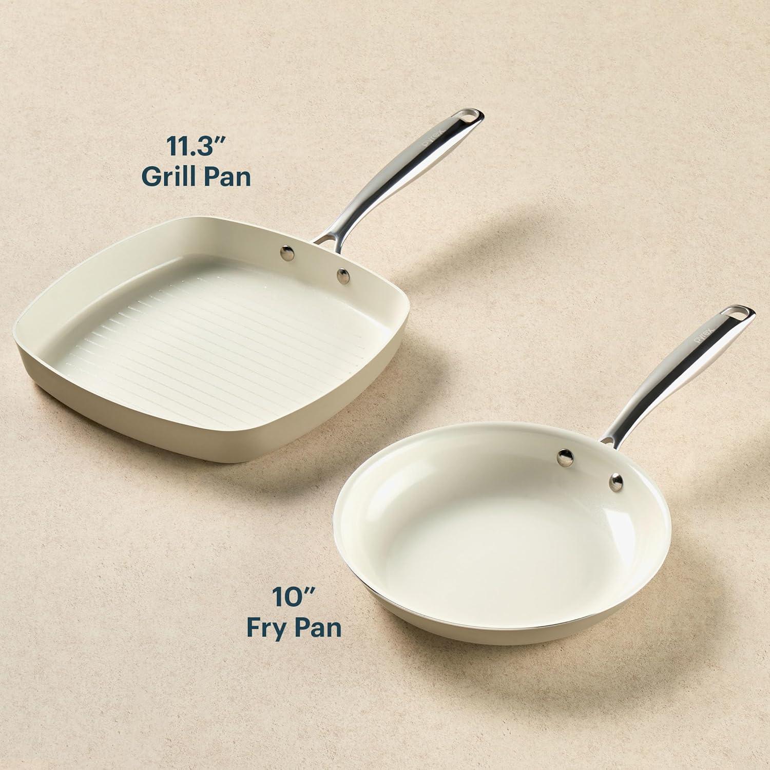 Pyrex 3-Piece Ceramic Cookware Fry Pan & Saucepan Set with Lid ...
